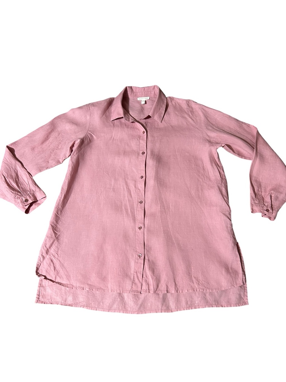 Eileen Fisher Pink Linen Button Down Shirt S/P - Picture 5 of 10